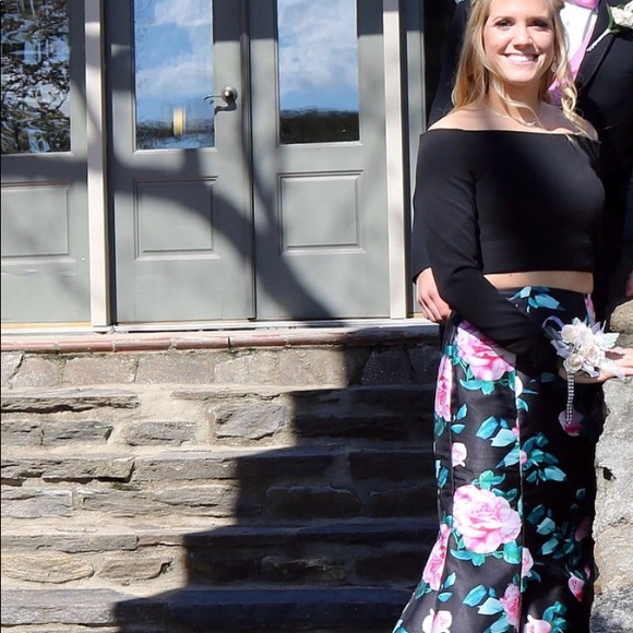 Sherri Hill prom dress, green pink and black - Picture 3 of 3